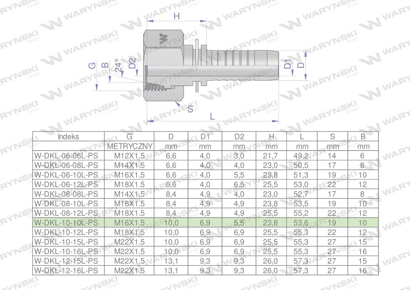 Zakucie hydrauliczne dkl dn10 10l m16x1.5 premium waryński 10szt - zdjęcie 4
