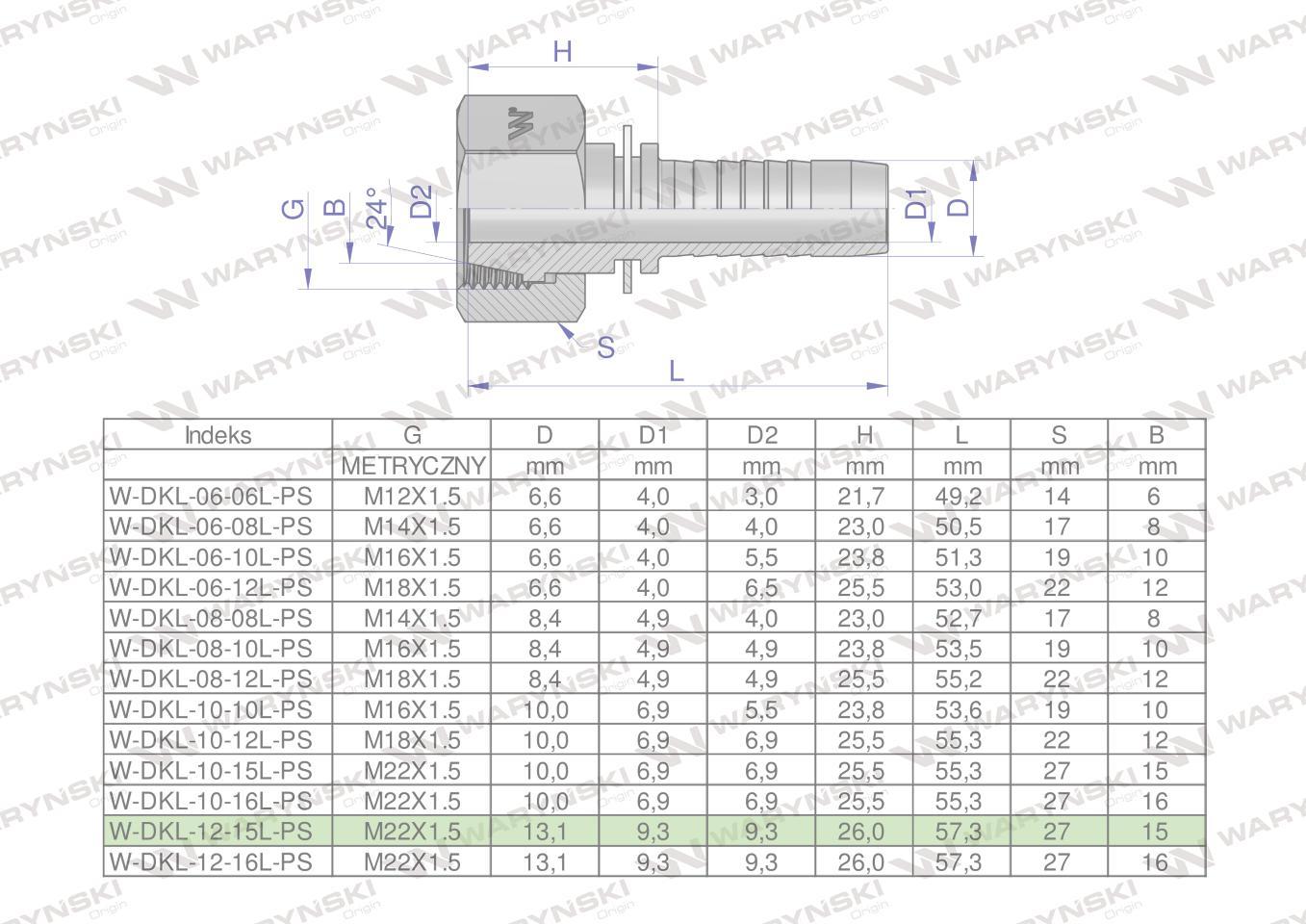 Zakucie hydrauliczne dkl dn13 15l m22x1.5 premium waryński 25szt - zdjęcie 4