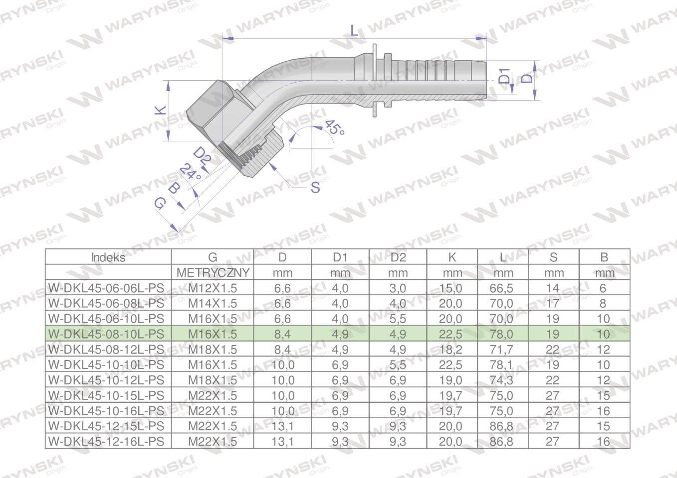 Zakucie hydrauliczne dkl45 dn08 10l m16x1.5 premium waryński 10szt - zdjęcie 4
