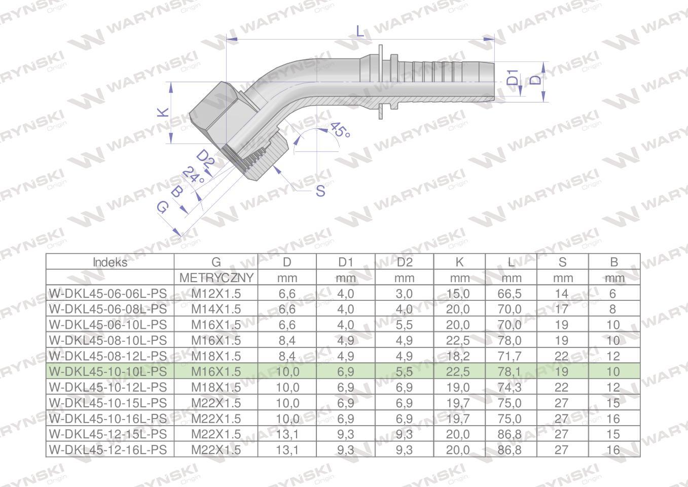 Zakucie hydrauliczne dkl45 dn10 10l m16x1.5 premium waryński 5szt - zdjęcie 4