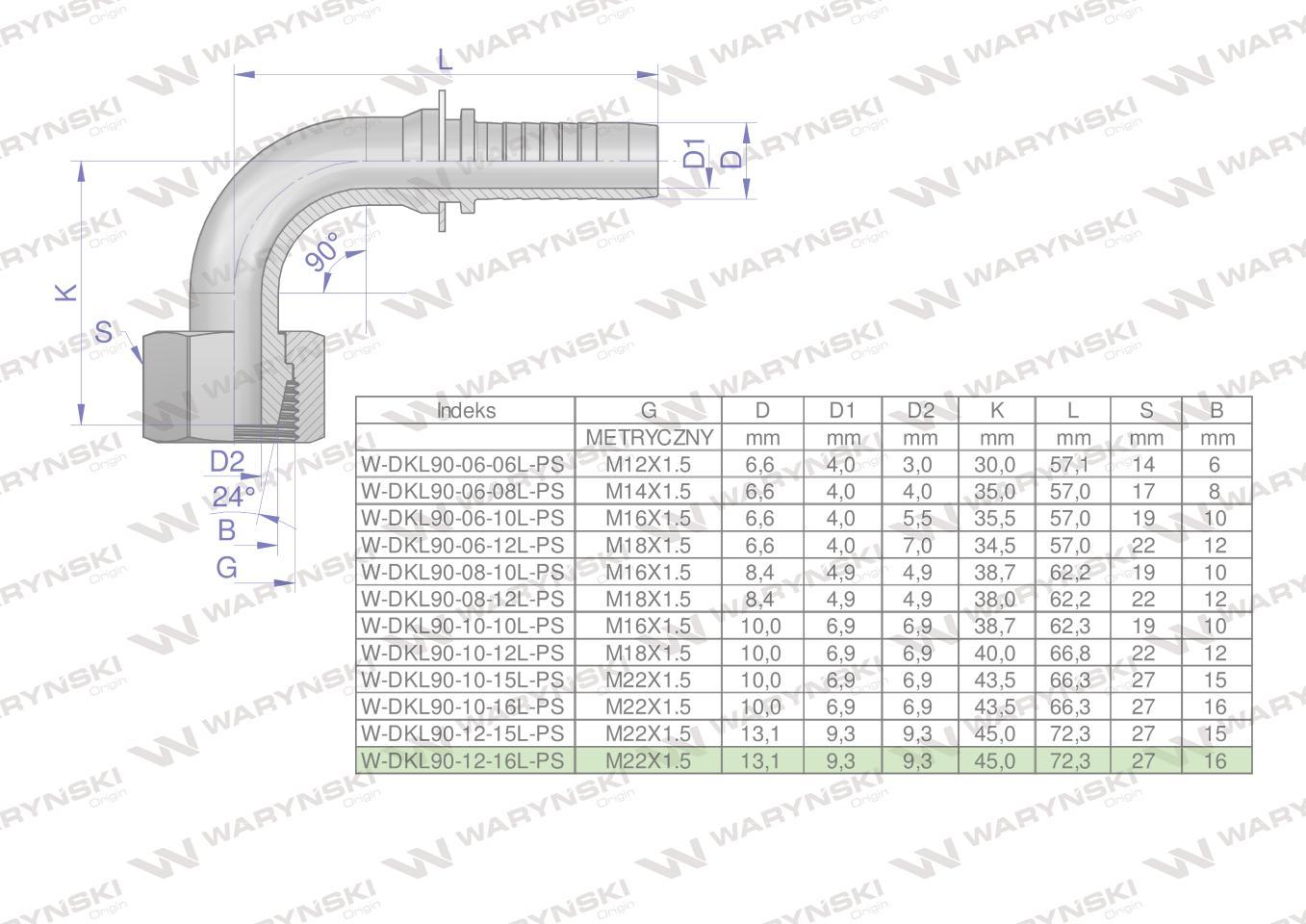 Zakucie hydrauliczne dkl90 dn13 16l m22x1.5 premium waryński 10szt - zdjęcie 4