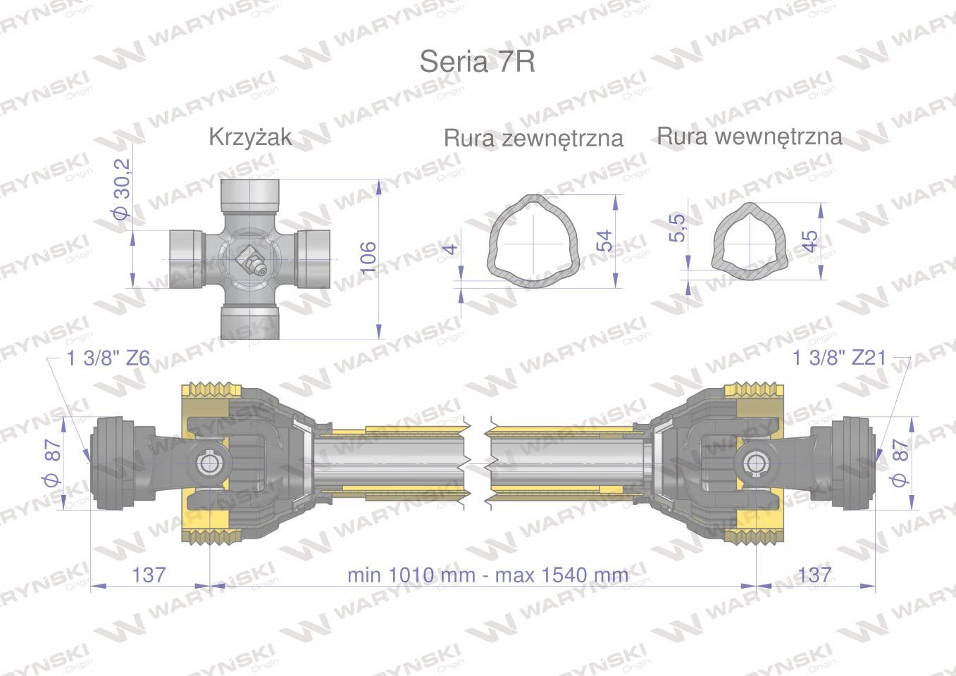 Wał przegubowo-teleskopowy 1010-1540mm 970nm z21 ce 2020 seria 7r waryński - zdjęcie 3