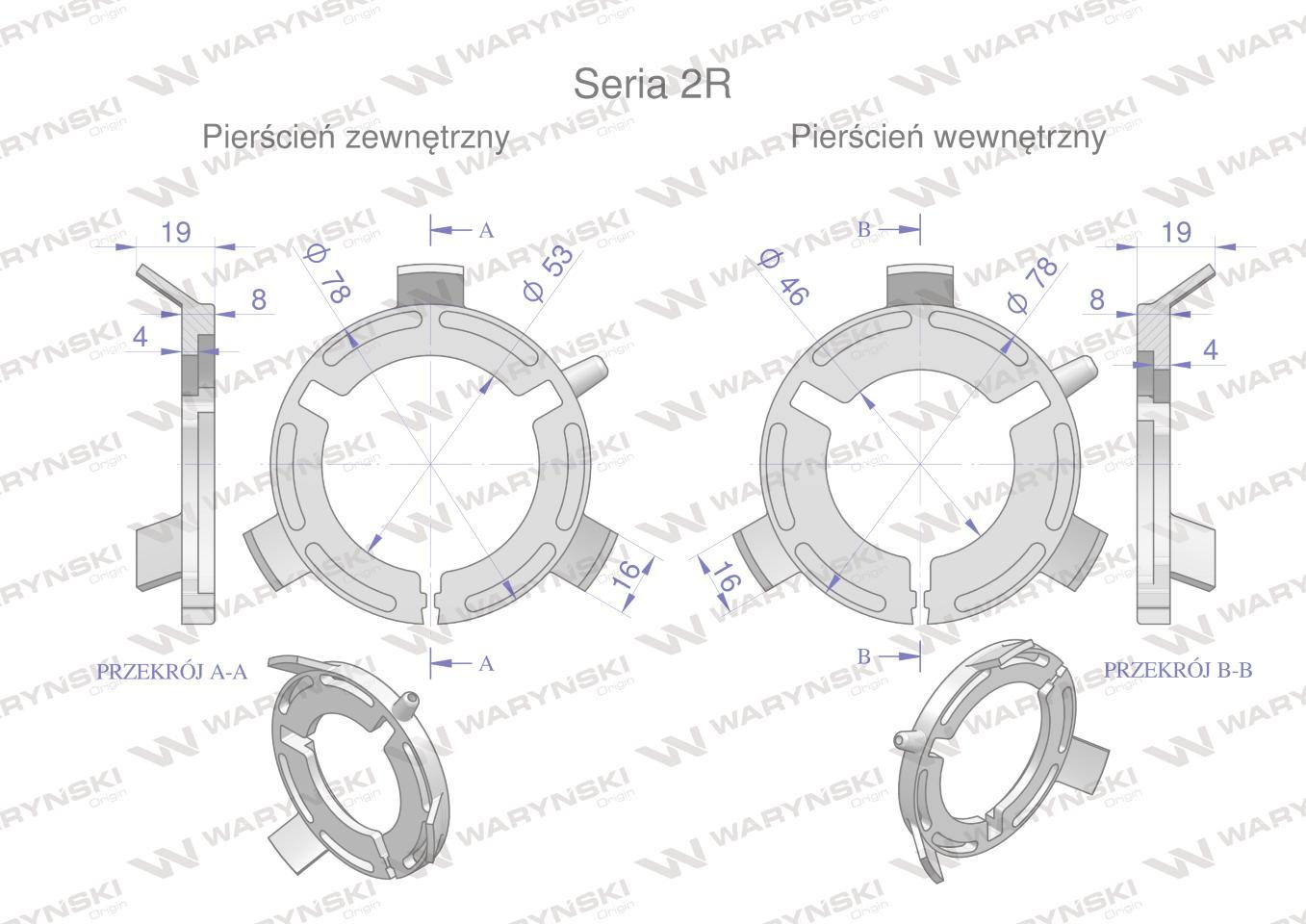 Plastikowe łożyska do obudowy wału zestaw 73x46mm i 73x53mm seria 2r waryński - zdjęcie 2