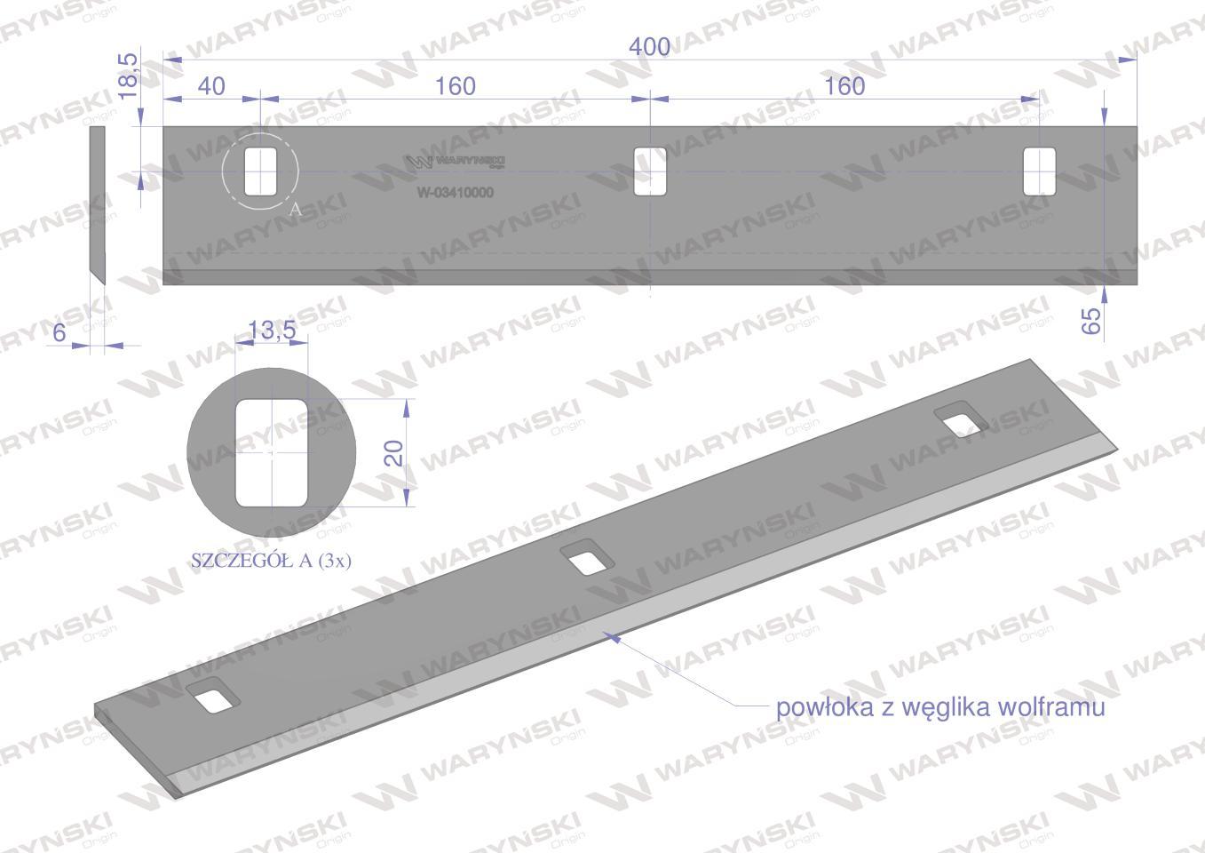Nóż walca zrywacza napawany 400x63x6 otwory 3x20mm capello waryński - zdjęcie 2