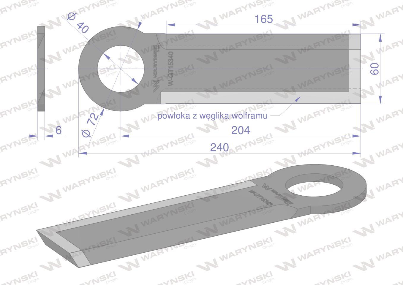 Nóż długi przystawki do kukurydzy napawany 240x60x6 otwór 40mm olimac drago - zdjęcie 2