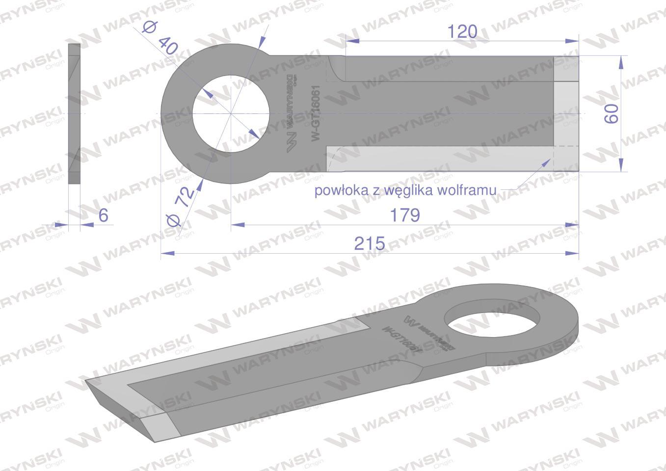 Nóż krótki przystawki do kukurydzy napawany 215x60x6 otwór 40mm olimac drag - zdjęcie 2