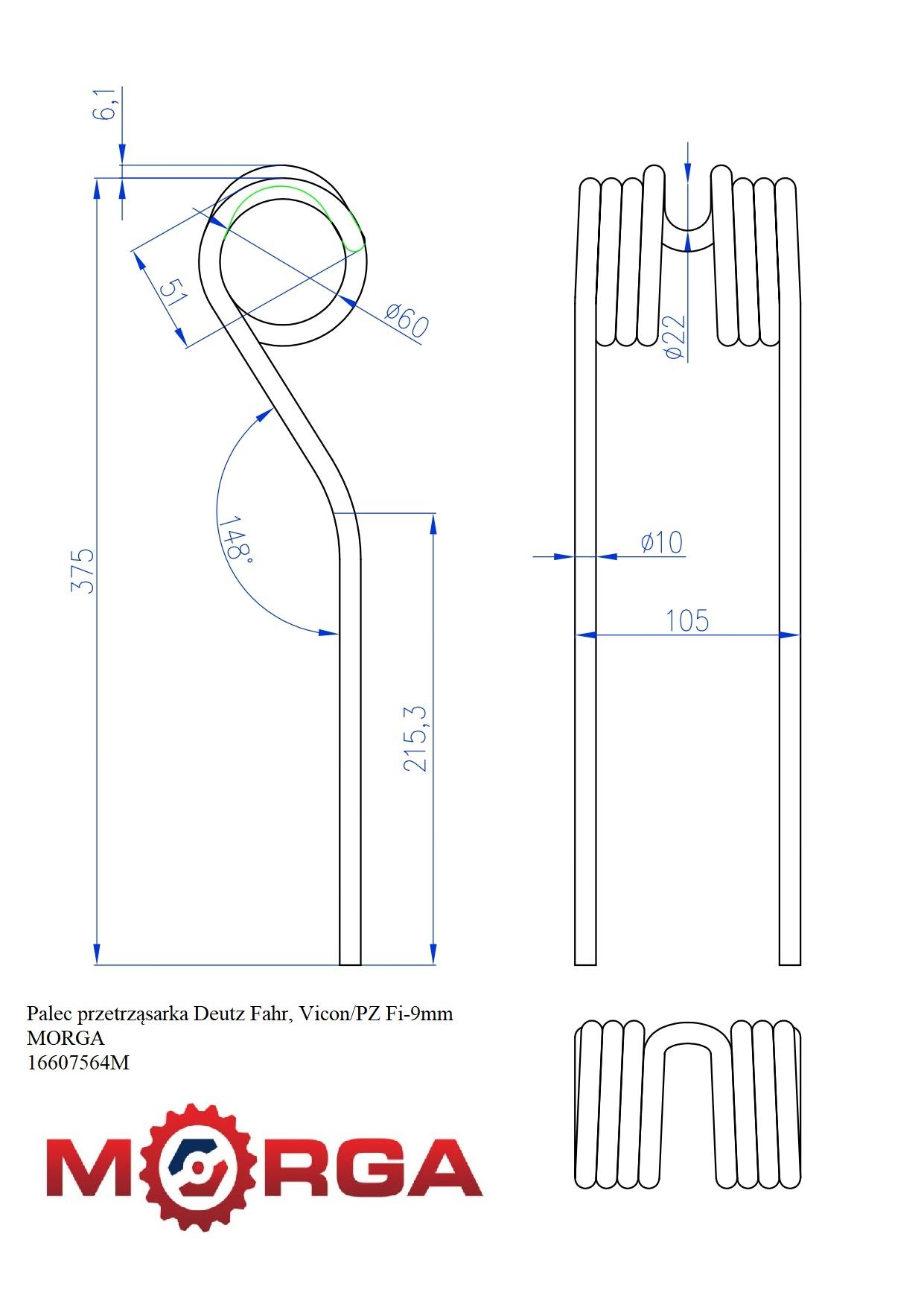 Palec Przetrząsarka Deutz Fahr Vicon/Pz Fi-9mm Malowane Proszkowo Morga - zdjęcie 4