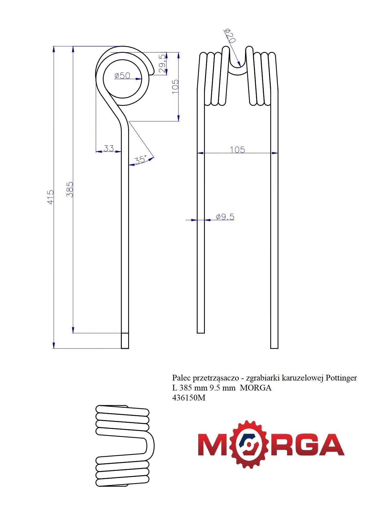 Palec Przetrząsaczo Zgrabiarki Karuzelowej Pottinger L 385 Mm 9.5 Mm - zdjęcie 4
