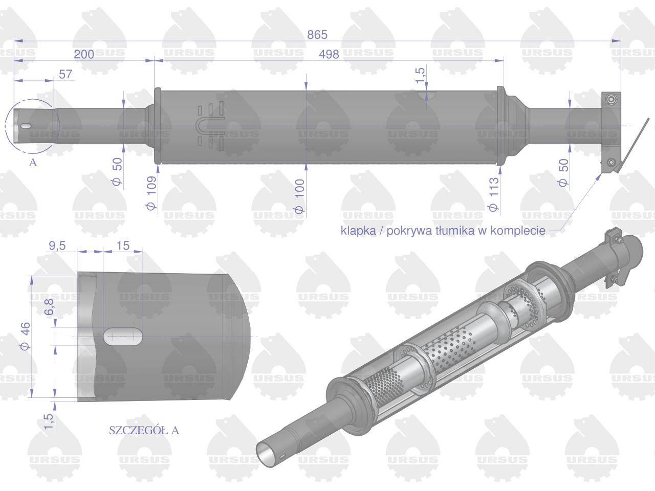 Tłumik okrągły krótki 865mm 4.5kg c-330 prosty oryginał ursus - zdjęcie 3
