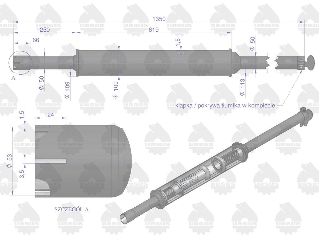 Tłumik 1350mm 5.8kg mf3 prosty oryginał ursus - zdjęcie 3