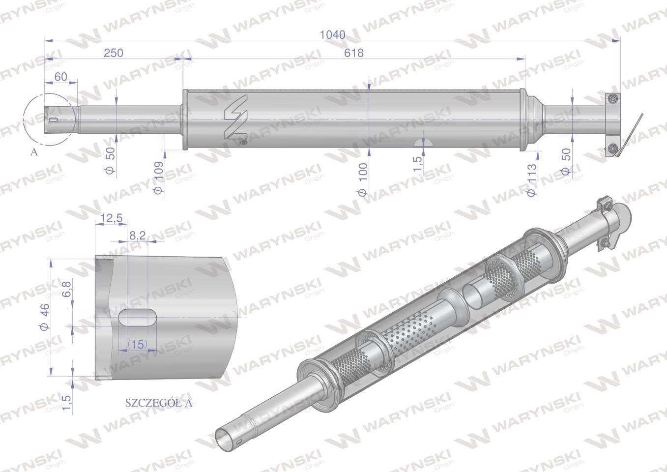 Tłumik okrągły 1040mm 5kg c-360 prosty inox waryński - zdjęcie 3