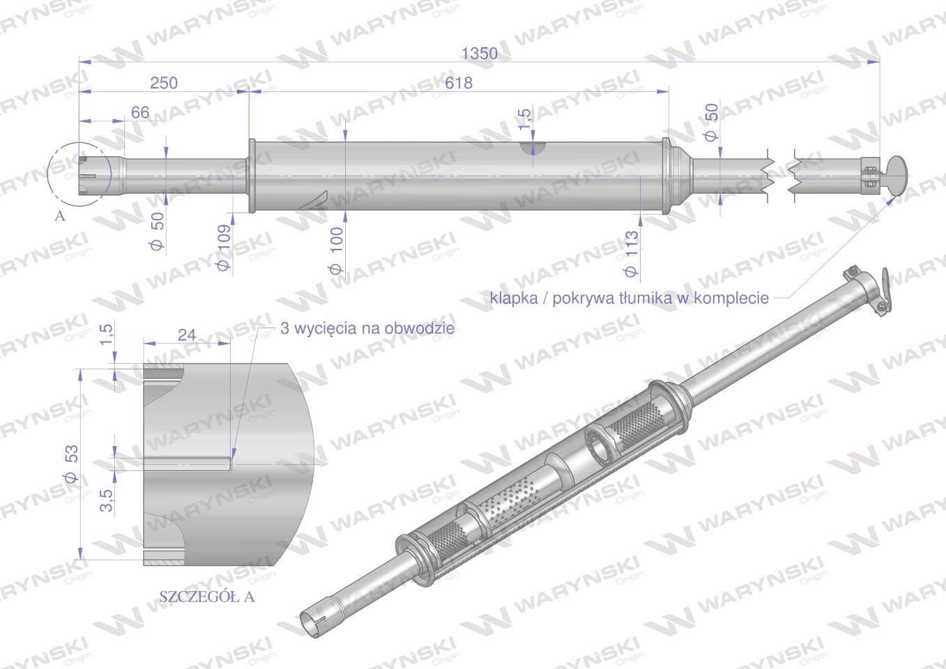 Tłumik 1350mm 5.8kg mf3 prosty inox waryński - zdjęcie 3