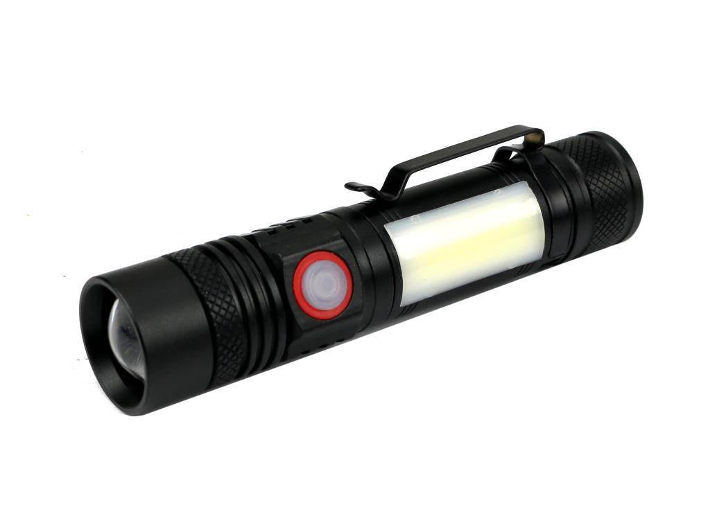 Latarka uniwersalna diody led typu t6 cob aku 1200 mah ładowany usb 400 lm