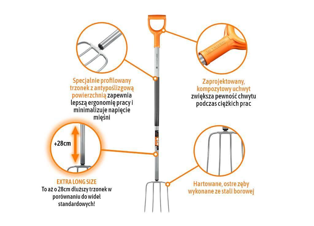 Widły gospodarcze 4-zębne na metalowym trzonku extra long dł 1580mm extreme - zdjęcie 4