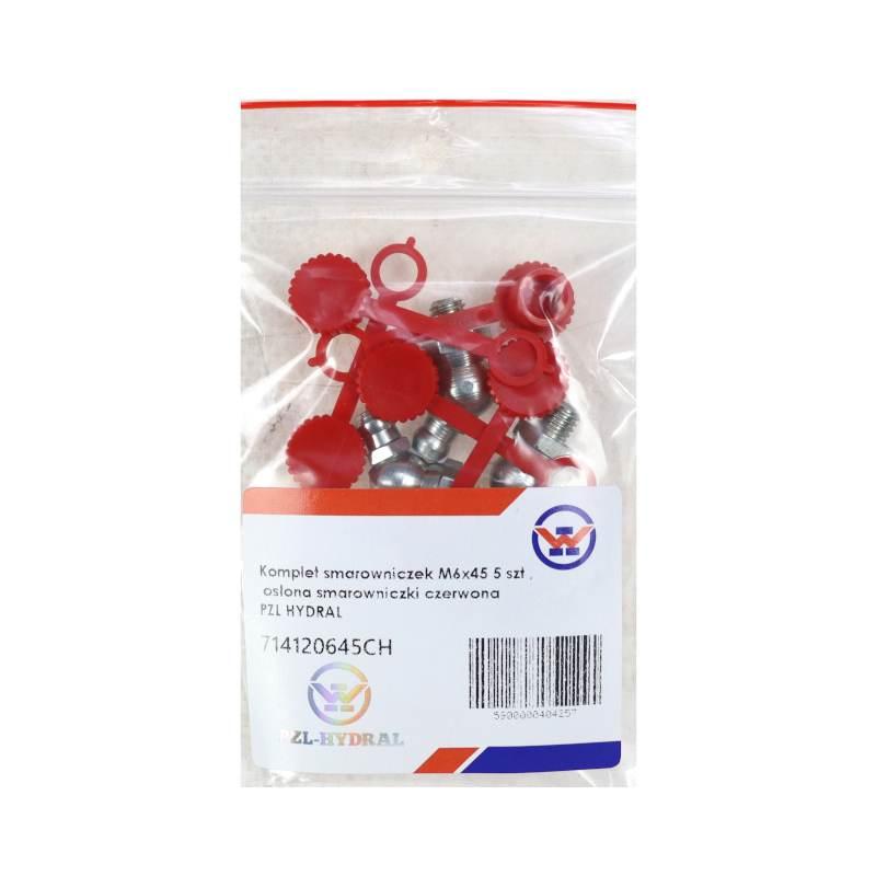 Komplet Smarowniczek M6x45 5 Szt Osłona Smarowniczki Czerwona Pzl Hydral - zdjęcie 3