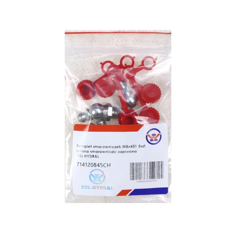 Komplet Smarowniczek M8x45 5szt Osłona Smarowniczki Czerwona Pzl Hydral - zdjęcie 3