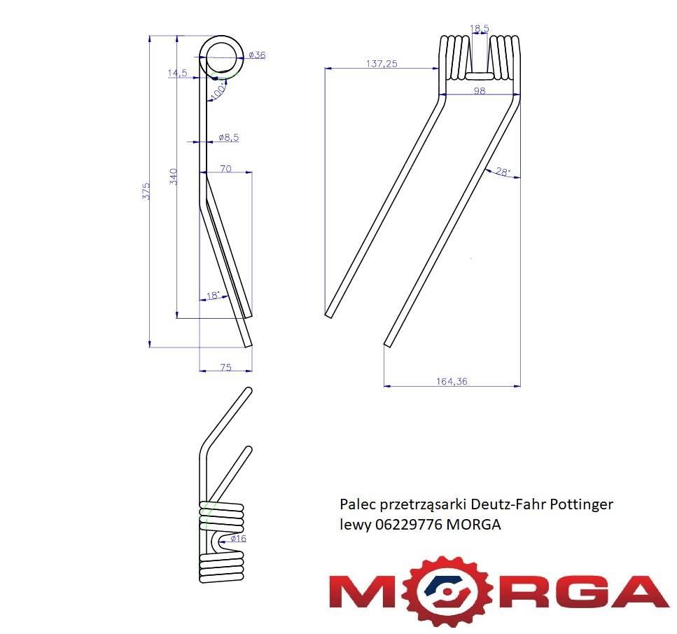 Palec Przetrząsarka Deutz-Fahr Pottinger Lewy 06229776 Malowane Proszkowo - zdjęcie 5