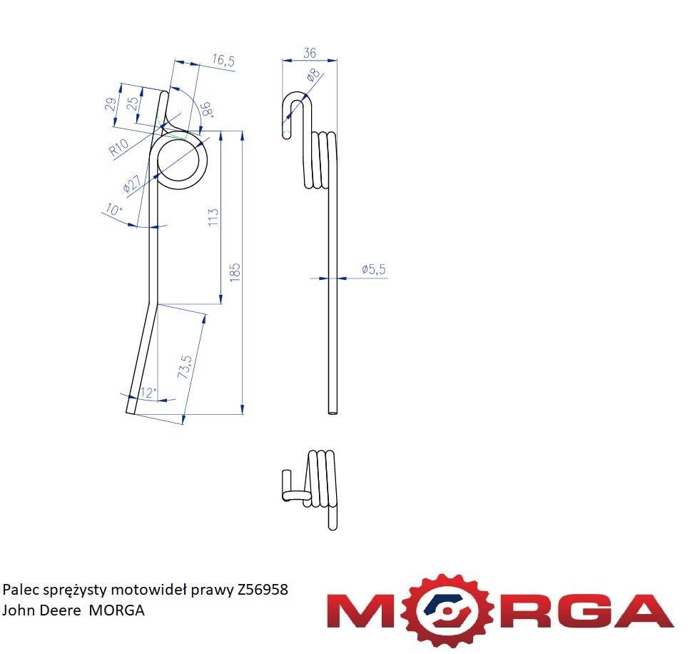 Palec Sprężysty Motowideł Prawy Z56958 L 210 Mm John Deere Malowane - zdjęcie 5