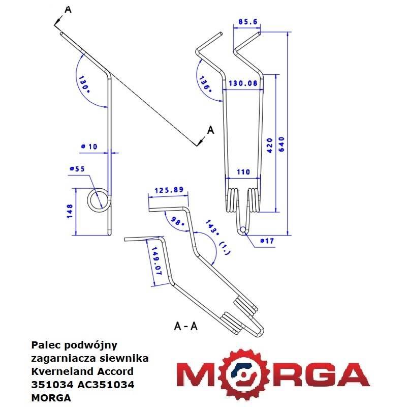 Palec Podwójny Zagarniacza Siewnika Kverneland Accord 351034 Ac351034 - zdjęcie 5