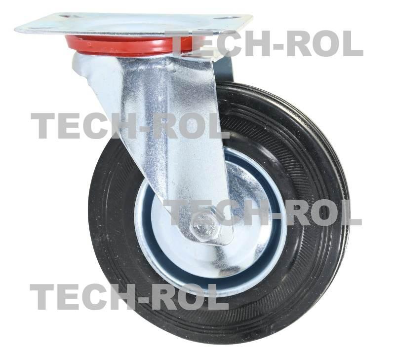 Koło metalowo-gumowe fi-125 mm w obudowie skrętnej z płytką montażową