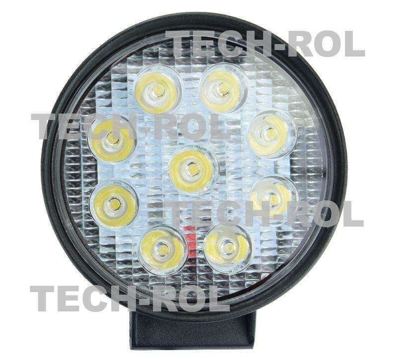 Lampa robocza diodowa okrągła 9 led x 3W 27W 12V 24V 1600lm 6000K