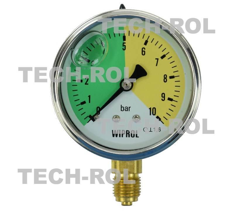 Manometr glicerynowy 0-10 bar fi-63 mm mocowanie dolne gwint 1/4 cala