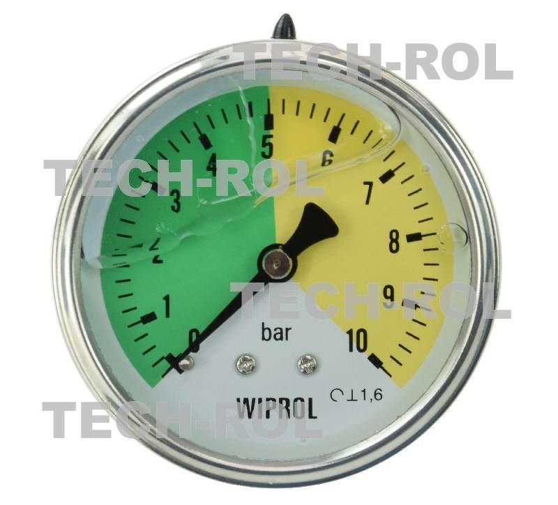 Manometr glicerynowy 0-10 bar fi-63 mm mocowanie tylne gwint 1/4 cala