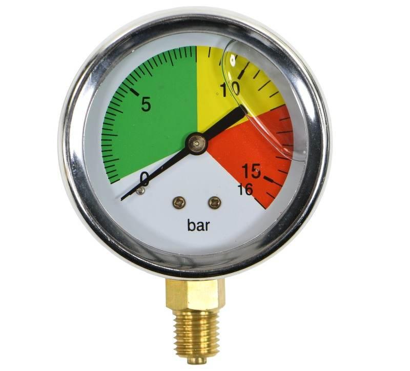 Manometr glicerynowy 0-16 bar fi-63 mm mocowanie dolne gwint M12x1,5