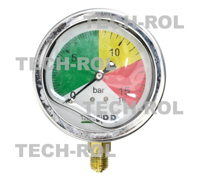 Manometr glicerynowy 0-16 bar fi-80 mm mocowanie dolne gwint 1/4 cala