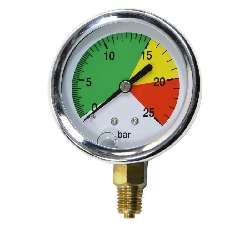 Manometr glicerynowy 0-25 bar fi-63 mm mocowanie dolne gwint M12x1,5