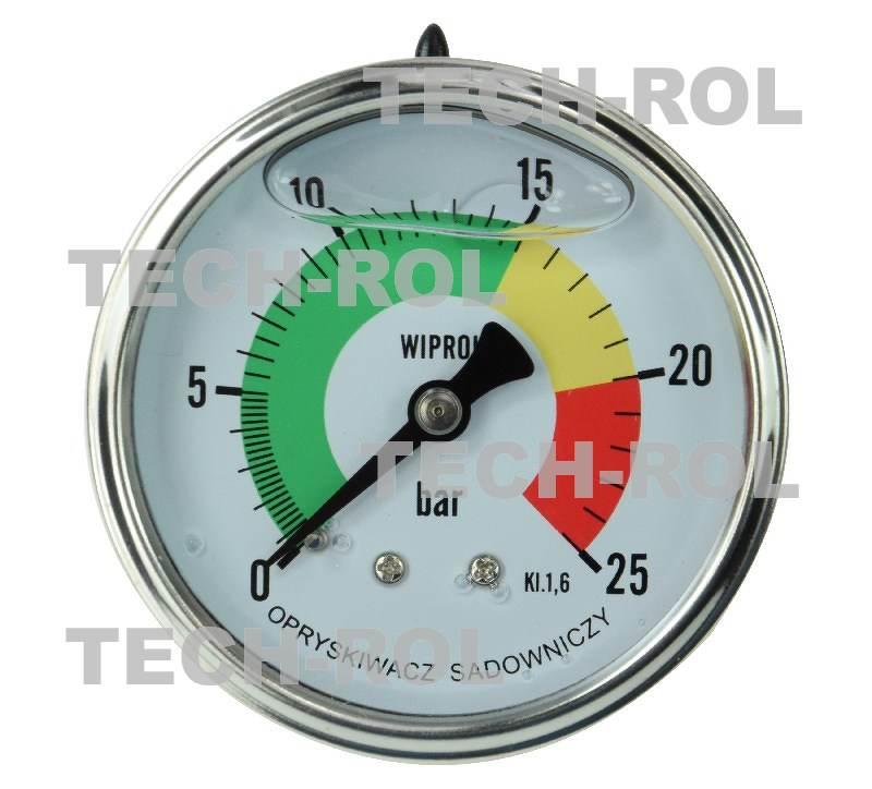 Manometr glicerynowy 0-25 bar fi-63 mm mocowanie tylne gwint 1/4 cala