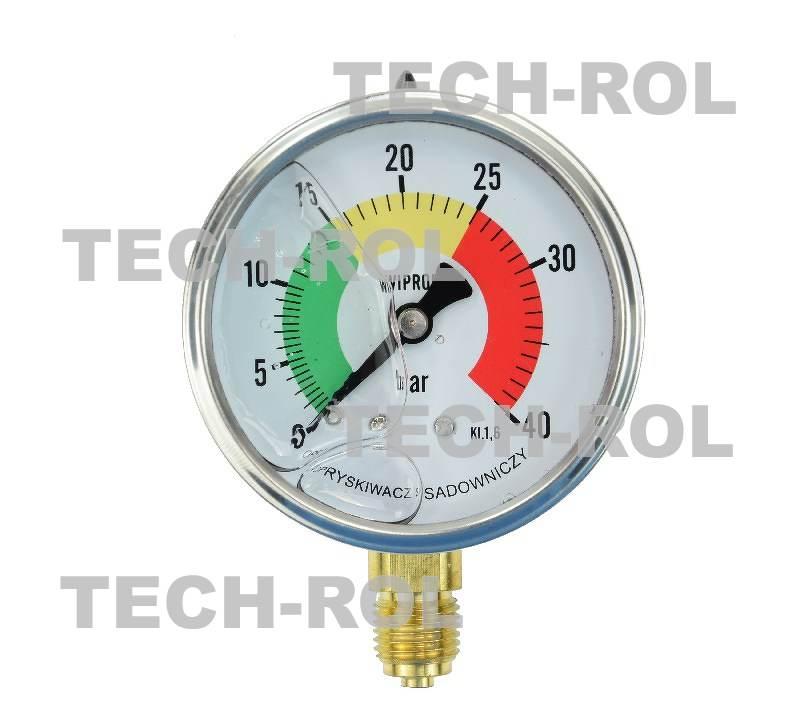 Manometr glicerynowy 0-40 bar fi-63 mm mocowanie dolne gwint 1/4 cala