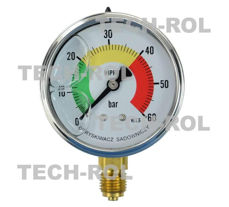 Manometr glicerynowy 0-60 bar fi-63 mm mocowanie dolne gwint 1/4 cala