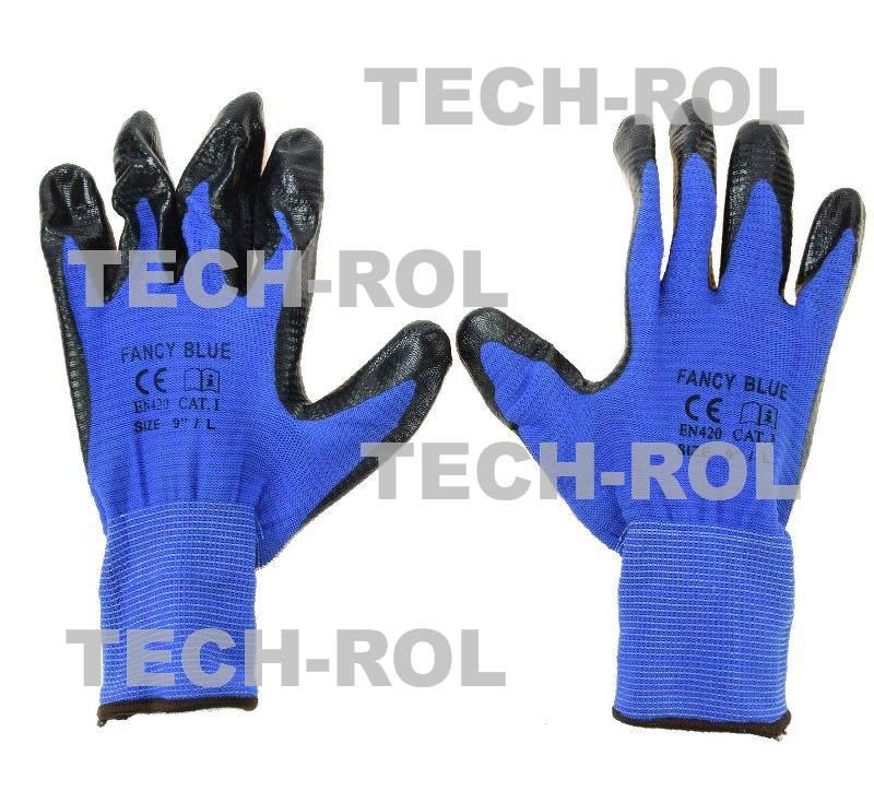 Rękawice Fancy Blue prążkowane powlekane nitrylem rozmiar 9 1para