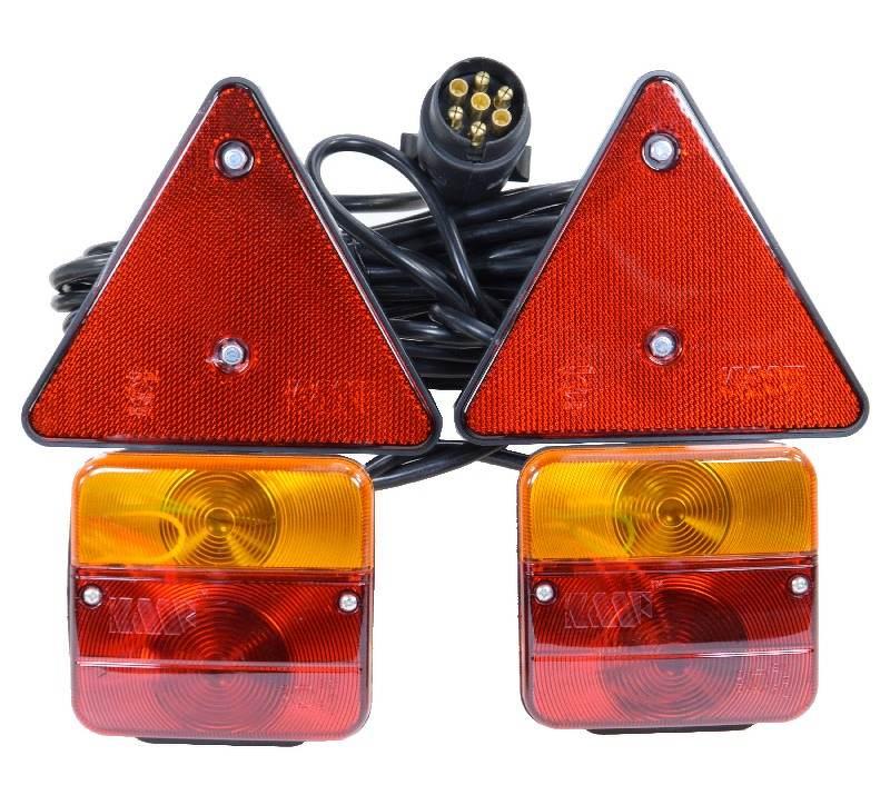 Zestaw lamp tylnych na magnes z trójkątem 12V przewód 7,2 m z wtyczką