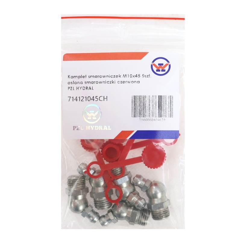 Komplet Smarowniczek M10x45 5szt Osłona Smarowniczki Czerwona Pzl Hydral - zdjęcie 3