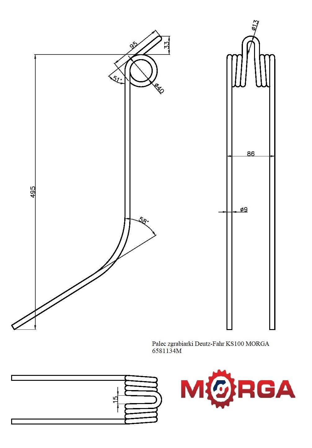 Palec Zgrabiarki Deutz-Fahr Ks100 Morga | 6581134M