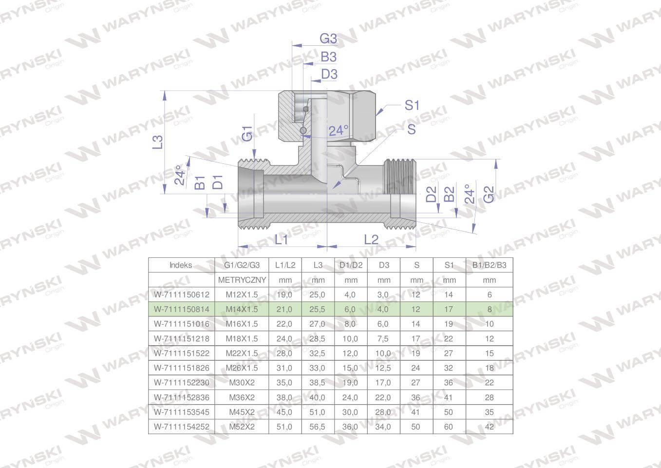 Trójnik hydrauliczny symetryczny metryczny bab m14x1.5 08l xevt waryński 2s - zdjęcie 2