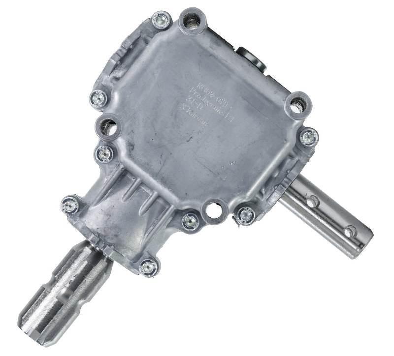 Przekładnia kątowa 1:1 rozstaw śrub 9 cm aluminiowa Rozsiewacze lejkowe