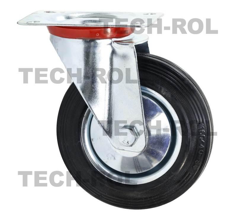 Koło metalowo-gumowe fi-160mm w obudowie skrętnej z płytką montażową