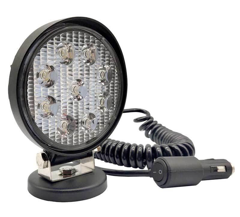 Lampa robocza diodowa okrągła z włącznikiem 9 led x 3W 10V 30V