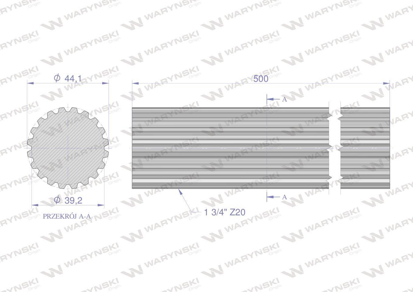 Wałek WOM frezowany całościowo 500mm Z20 1 3/4 Waryński - zdjęcie 2
