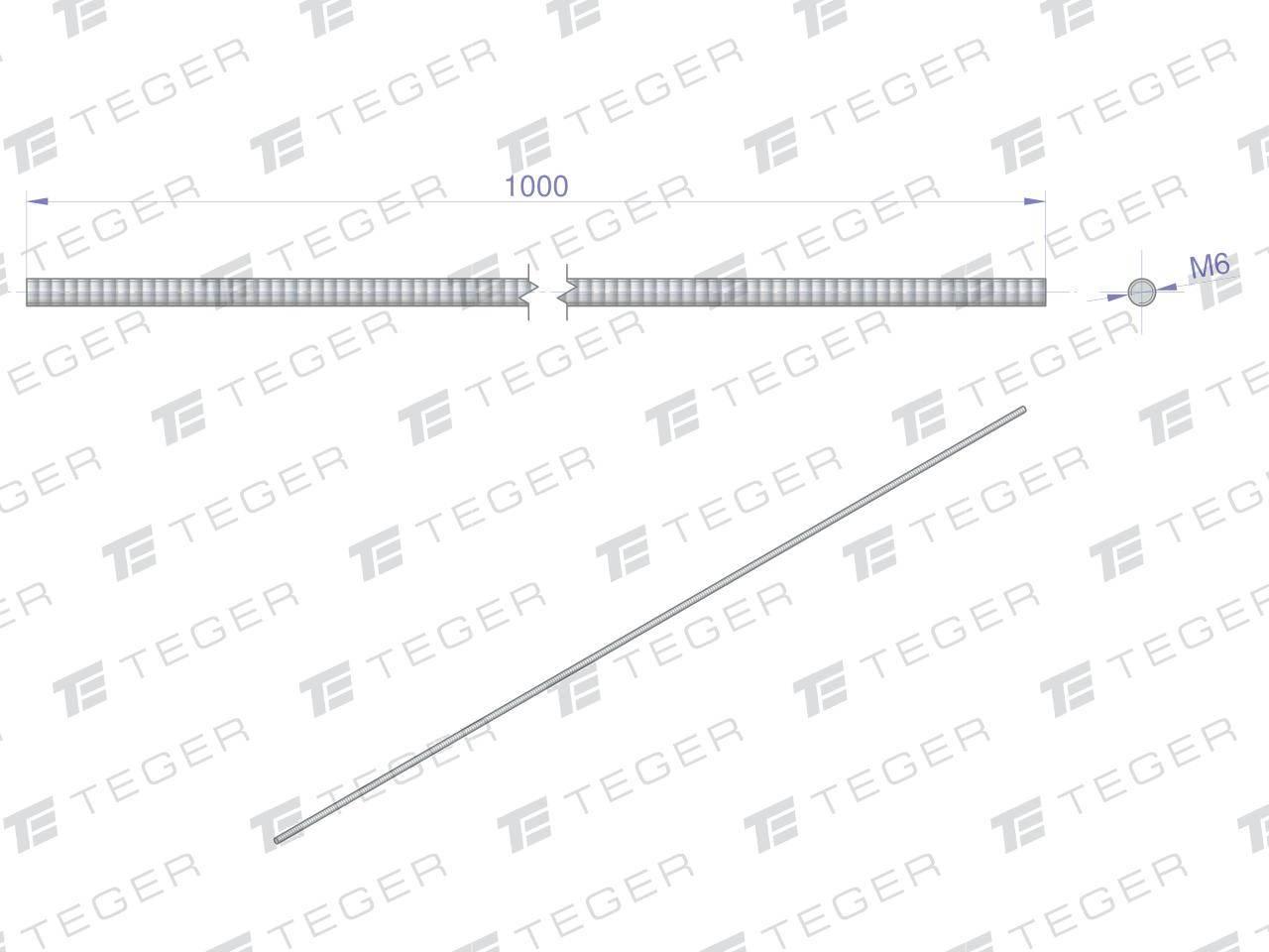 Pręt gwintowany M6 x 1000mm kl.8.8 DIN 975 ocynkowany TEGER 5szt - zdjęcie 2