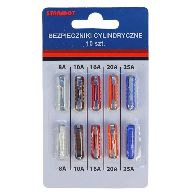 Zestaw Komplet Bezpieczników Cylindrycznych Standard 10szt Zawieszka