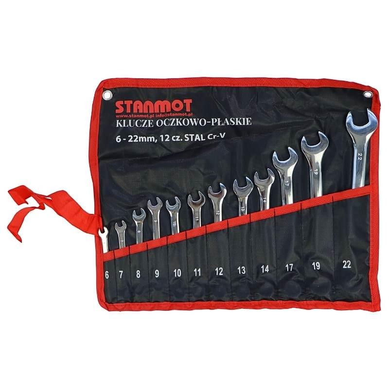 Komplet Zestaw Kluczy Oczkowo Płaskich 6-22mm Cr-V Chromowy 12 Elementów
