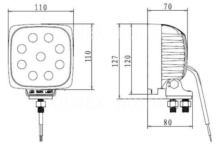 Lampa rob. kwadratowa led 27w 9led9x3w; 10-30v; 2200lm; 110x110x70 lrk27 - zdjęcie 3