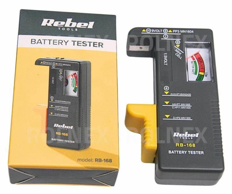 Tester baterii wskazówkowy 9 v, guzikowe, aaa, aa, c, d rb-168