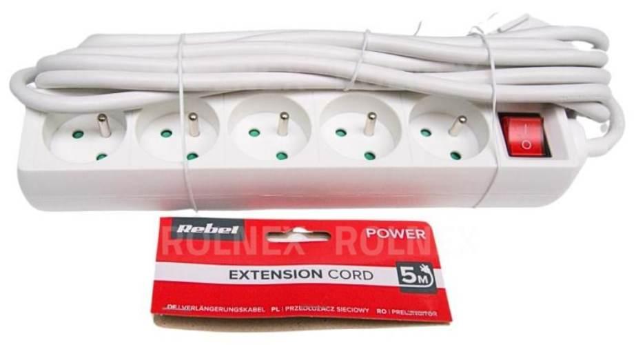 Przedłużacz sieciowy 5g 5m z przełącznikiem/1,5mm urz3032-5b