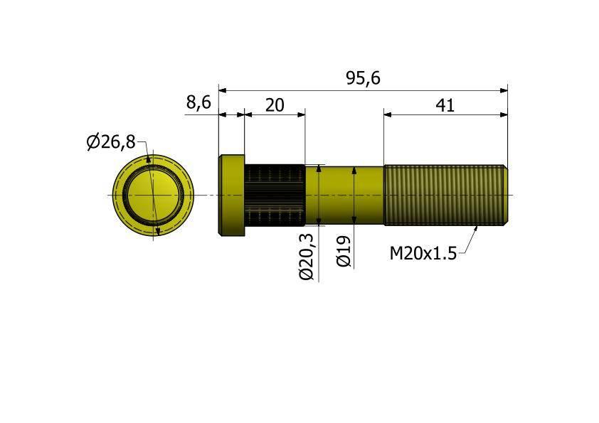 Śruba koła 20x1.5x88 D-50 Przyczepa 20X1.5X88 - zdjęcie 2