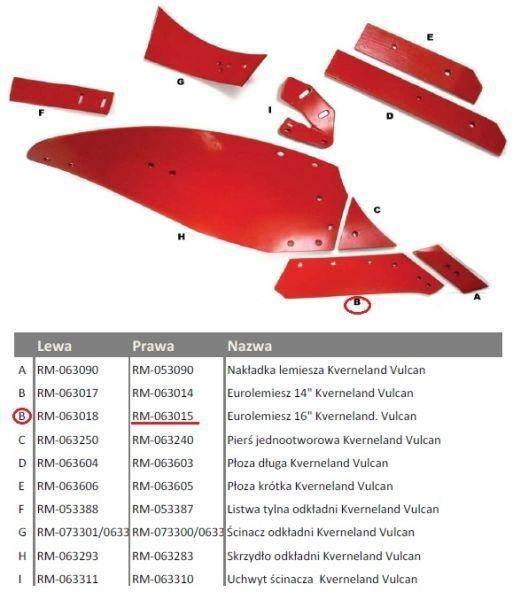 Eurolemiesz prawy 16" Kverneland. Vulcan pasuje śruba M12X34OV2 - 4 szt. - zdjęcie 2